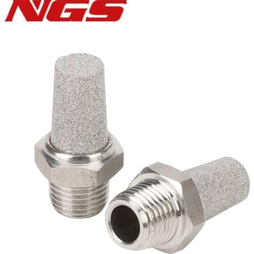 Pneumatic Muffler Stainless Steel 304 Air Fitting Exhaust Connector Electromagnetic Valve Flat Head Noise Reduce Silencer PT1/8"