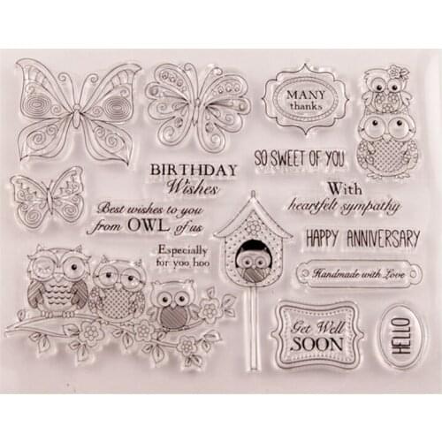 Owl Butterfly Transparent Clear Silicone Stamp Seal DIY Scrapbook Rubber Stamping Coloring Embossing Diary Decoration Reusable
