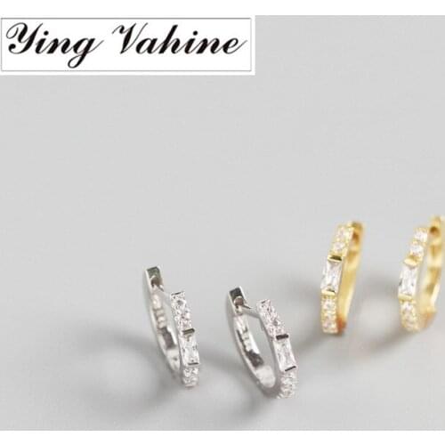 Ying Vahine 100% 925 Sterling Silver Square Zircon Stud Earrings for Women