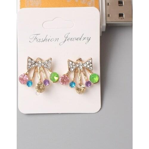 Korean Sweet Colorful Crystal Flower Bowknot Stud Earrings For Women Rhinestone Brincos Wedding Jewelry Lover Girlfriend Gift