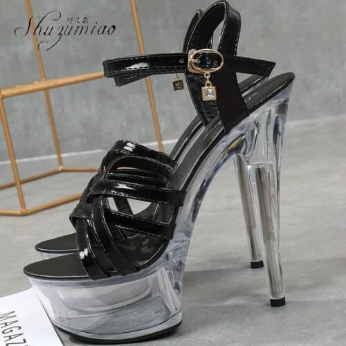 SHUZUMIAO 2021 Plus Size 43 Women 14.5cm High Heels Fetish Black Red White Silver Sandals Transparent Summer Shoes Clear Pumps