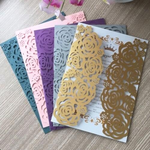 Laser Cut Folding Type Flowers Invitation Card For Wedding Mariage Business Anniversary Graduation Invitations Thank You Cards