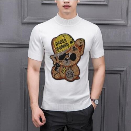 Thin design Autumn Mens Slim Fit Pullover Sweaters Male Diamond stone Color O-Neck Sweater Black White Knitted Pullover Top