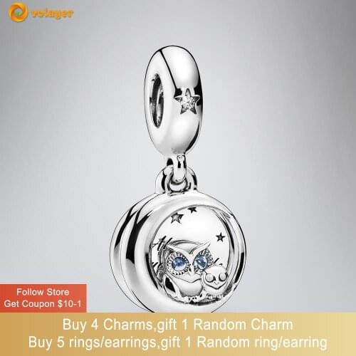 Volayer 925 Sterling Silver Beads Always by Your Side Owl Dangle Charms fit Original Pandora Bracelets for Women Jewelry Making