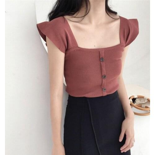2021 Korean Style Womens New Clothing Summer Solid Color Sleeveless Camisole Female Student Slim Fit Knitted Underwear Top
