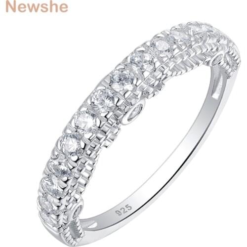 Newshe Solid 925 Sterling Silver Etenity Wedding Rings For Women AAA Cubic Zircons Unquine Design Classic Jewelry JR4887_BAND
