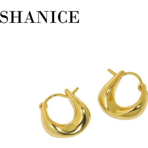 SHANICE Light luxury ins niche simple irregular solid thick texture S925 sterling silver hoop earrings ear buckle female