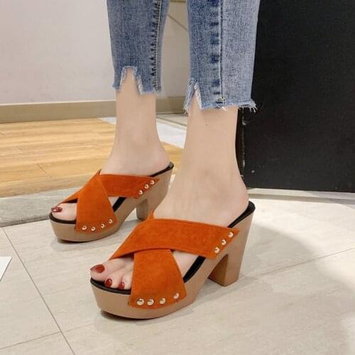 Womens Slippers Thick Heel Open Toe High Heels Platform High Heels Beach Slippers Sandals Heels Slippers Women Shoes