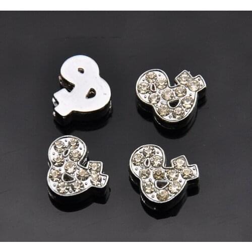 10PCS 8mm Silver Rhinstone & Symbol Slide Charms Slide Beads DIY 8mm Hole Bracelets Wristbands,Belt Straps Pet Name Collar