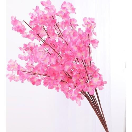 100pc/lot Cherry Blossoms Tree Artificial Flowers 3 Fork Sakura Flowers Branch Silk DIY Home Wedding Background Wall Decoration