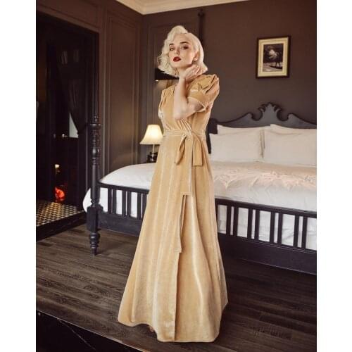 2021 Customized Nightgown Luxury Brown Short-Sleeved V-Neck Long Corset Nightgown Robe