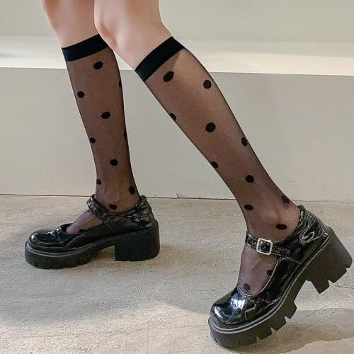 2021 Sexy Dot Silk Stockings Transparent Long Stocking Woman Summer Thin Jk High Knee Socks Leg Elastic Dress calcetines media