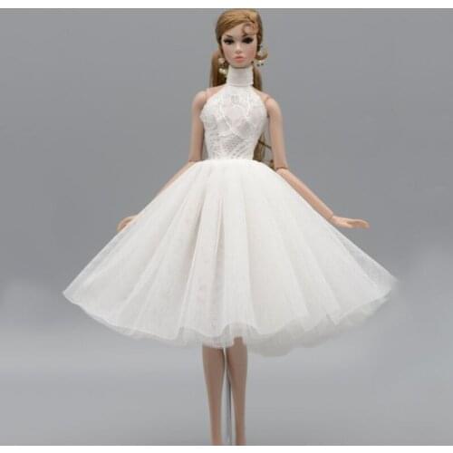 White High Neck Ballet Dress For Barbie Doll Outfits 1/6 Dolls Accessories Dancing Clothes 4-layer Skirt Party Gown Kids Toy