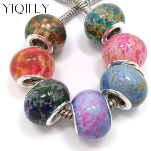 Free Shipping 50pcs 15mm Silver Plated Core mix New Color Big Hole Colorful Glass Beads fit European Jewelry Bracelet Charms DIY