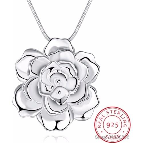 925 Sterling Silver Lotus Necklaces & Pendant For Women Elegant Flower Short choker Necklace Sterling Silver Fine Jewelry Bijoux
