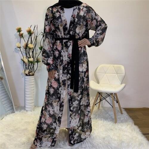 Floral Abaya Kimono Cardigan Hijab Muslim Dress Turkish Islamic Clothing Abayas For Women Dubai Kaftan Robe Islam Caftan