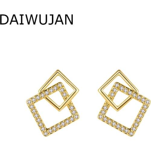 DAIWUJAN Korean 925 Sterling Silver Stud Earrings 18K Gold Geometric Square Earrings for Women 2021 Fashion Party Jewelry Gift