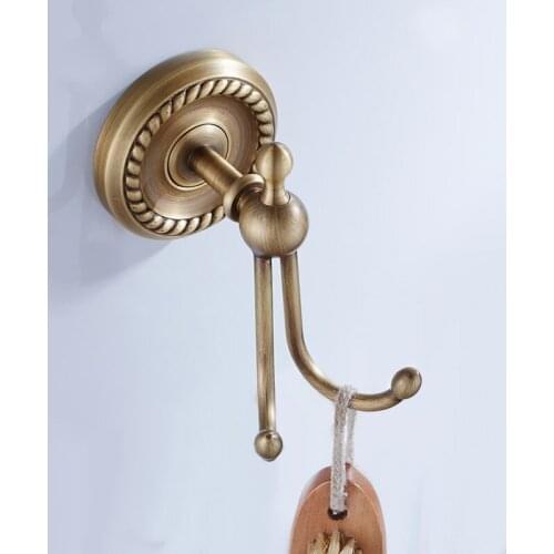 Antique Double Bathroom Hooks Bronze Copper Wall Mounted Metal Vintage Kitchen Bath Towel Clothes Hook Key Hanger Decorative