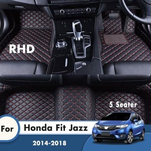 RHD Carpets For Honda Fit Jazz 5 Seater 2018 2017 2016 2015 2014 Car Floor Mats Leather Rugs Car Interior Accessories Covers