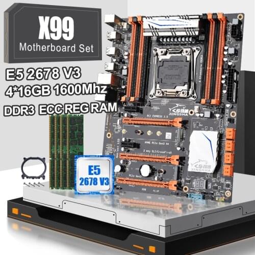 X99 LGA 2011-3 motherboard with XEON E5 2678V3 and 4*16gb DDR3 1866MHZ ECC REG RAM