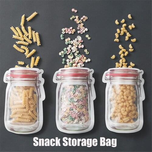 3/4 Pieces Mason Jar Zipper Bags Reusable Snack Saver Bag Leakproof Food Sandwich Storage Bags for Travl Kids
