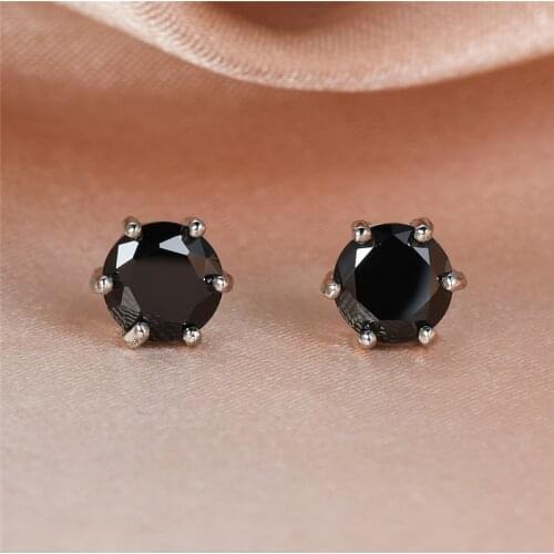Cute Round Black CZ Stone Small Stud Earrings For Women Simple Fashion Jewelry Gold/Black/Rose Gold/Silver Color Zircon Earrings
