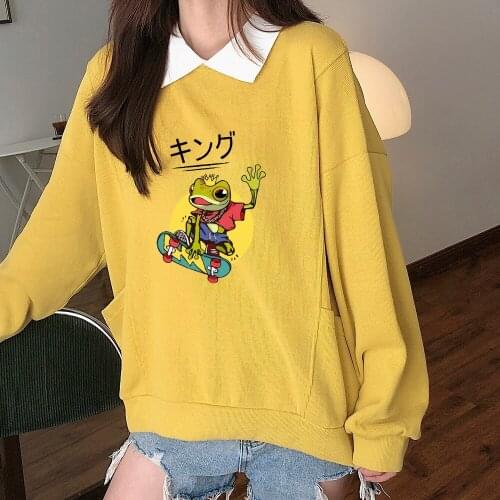 Kawaii Skateboard Japan Style Sweatshirt Cotton Hip Hop Sweetshirt Pullover Long Sleeve Casual Top with Pocket Hoodies for Girls