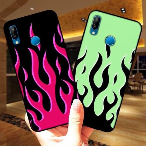 Fashion Fire Artistic Flame Red Flames Soft Black Case For Huawei P40 Lite E P10 P20 P30 Lite P30 Pro Y9 P8 Lite Silicone Cover