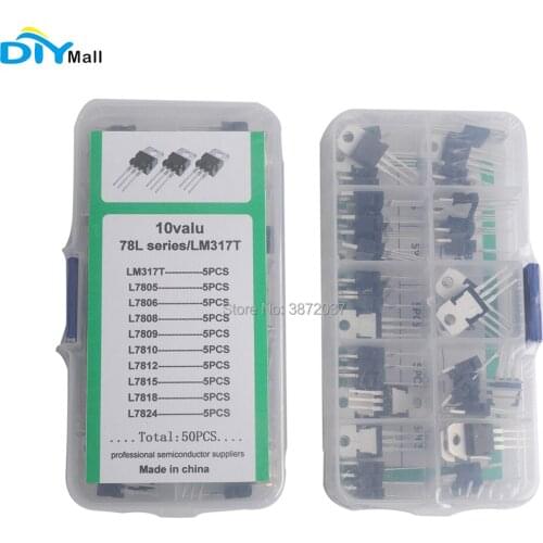 50pcs/lot DIYmall 10value*5pcs L78/LM317T TO-220 Transistor Assortment Kit With Plastic Box
