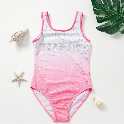 Newest Arrival Kids Girls Cartoon One-Piece Suits Fish Scale Printed U-Neck Sleeveless Swimsuit Baby Girl Summer Beach Outfits