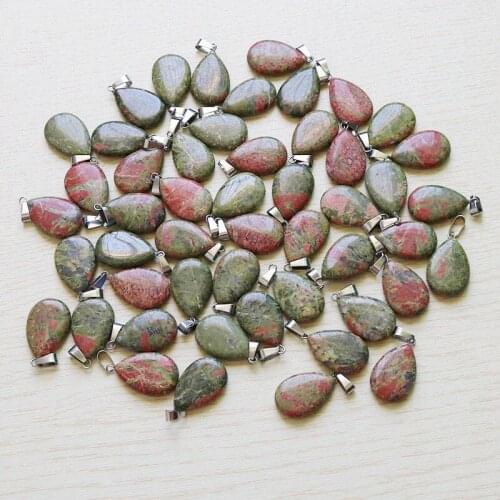 Wholesale Charms Warter Drop Teardrop Natural Unakite Stone Beads Pendants For Jewelry Making Necklace Free Shipping