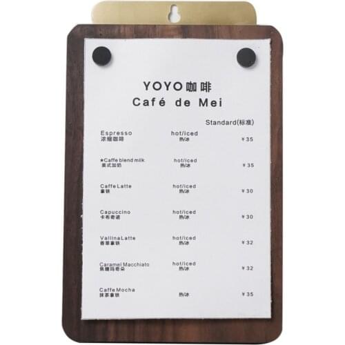 Original Design Brass Coffee Shop Magnetic Suction Menu Clip Store Solid Wood Table Label Holder Bill Writing Folder Board