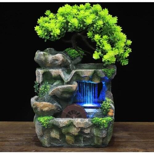 Hot Desktop Fountain Indoor Wealth Feng Shui Rockery Waterfall Fountain With Multicolor LED Light For Company Office Ornaments