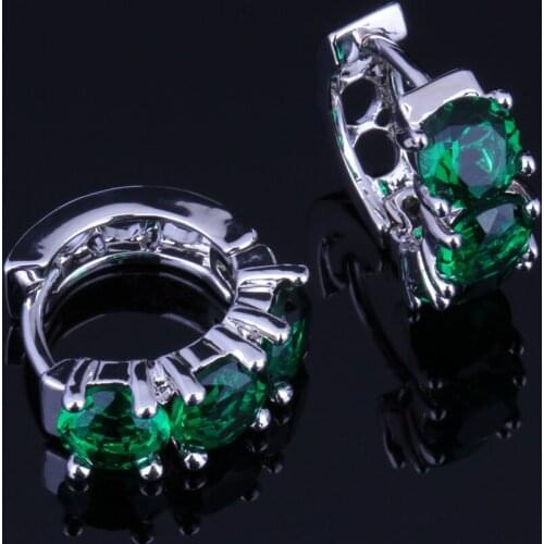 Majestic Green Cubic Zirconia Silver Plated Huggie Hoop Earrings V0167