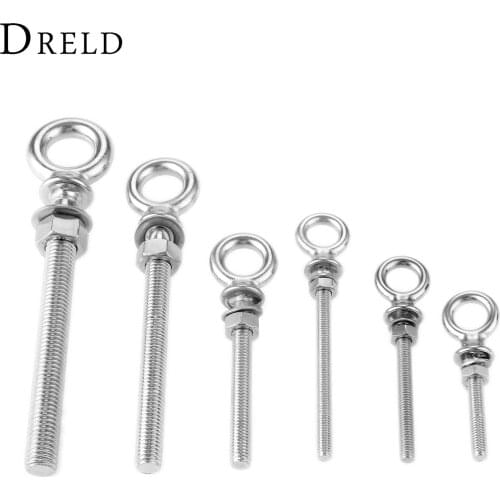 1Pc M6 M8 M10 M12 Stainless Steel Lifting Eye Bolts Eyebolts with Nuts & Washers Set Round Ring Hook Bolt Screw Fasterners
