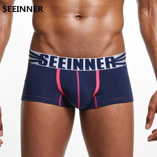 SEEINNER Brand Mens Underwear Cotton U Convex Bag Breathable Soft Foreign Trade Sexy Boxers