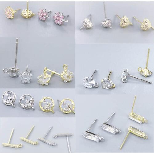 2pcs Crystal Ear Pins 925 Sterling Silver Stud Earrings Clasp For Diy Jewelry Making Reinstone Sweety Flower Heart Post Earrings