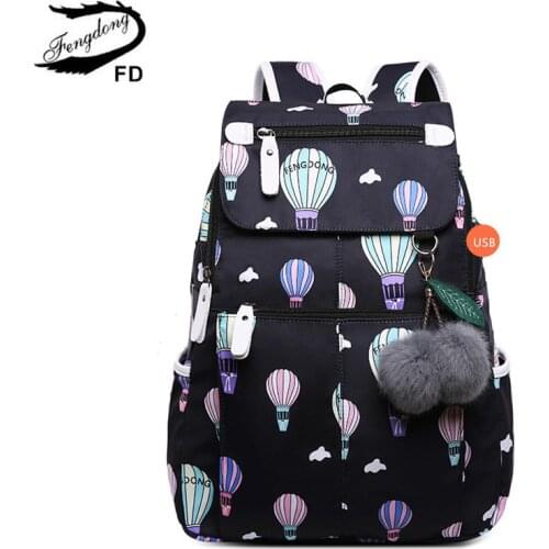 Fengdong school bags for teenage girls waterproof school backpack usb bookbag childrens backpack child travel bag dropshipping