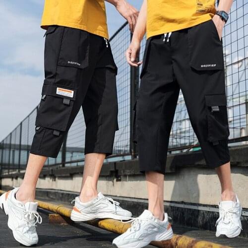 2021 new Mens Knee lenght Cargo Shorts Casual Elastic Waist fitness Bermudas Male Breathable Beach Surfings Male Shorts