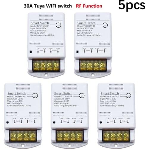 Light Switch Wifi Smart Module AC 85-265V 220V RF 433 Remote Control Receiver 30A Relay Timer With Alexa Tuya Smart