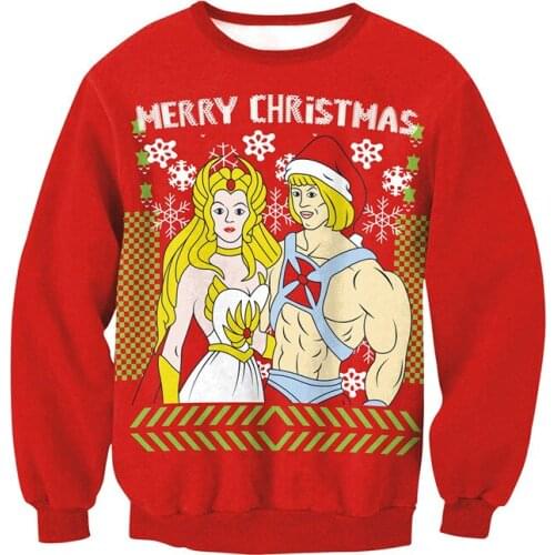 Retro She Ra and He Man Print Ugly Christmas Sweatshirt for Men and Women Vintage Girls Funny Crew Neck PulloverXmas Sweatshirts
