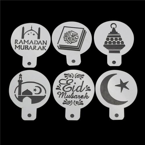 6 pcs/set Coffee Size Mubarak Ramadan Cake Biscuit Stencil Bakeware Baking Fondant Cake Stencils
