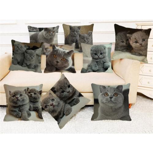 XUNYU Pet Cat Cushion Cover Cute British Shorthair Decorative Pillowcase Linen Printed Sofa Car Decoration Pillowcase 45x45cm