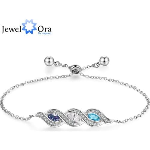 Personalized 3 Birthstones Adjustable Bracelets & Bangles CZ Cubic Zirconia Paved Bracelets for Women Customized Jewelry