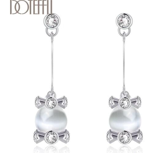 DOTEFFIL 925 Sterling Silver AAA Zircon Cat Eye Earrings Charm For Women Jewelry Fashion Wedding Party Gift