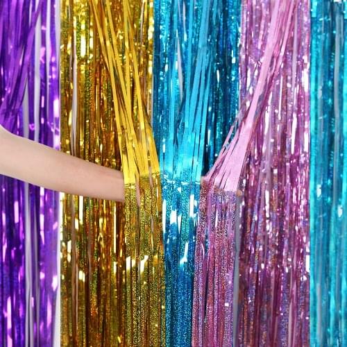 1-4M Tinsel Laser Curtain Birthday Halloween Bachelorette Party Wedding Decoration Party Backdrop Birthday Striped Backdrop