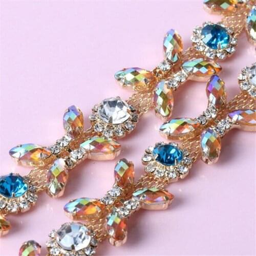 1yds Silver Tone Clear Crystal AB Rhinestone Chain Wedding Costume Trims Craft RT0030