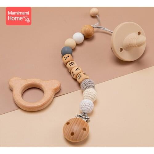 2pc/set Personalised Dummy Chain Clips Baby Nursing Pacifier Chain Baby Teether Wooden Rodent Animal Holder Nipple Soother Gifts