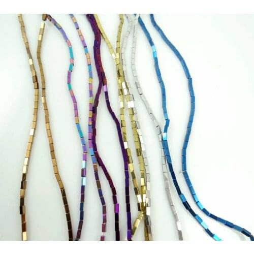 4*8mm Natural Quartz crystal Titanium Multicolored Hematite Gem Square Cube Beads making jewelry 15.5'' H18