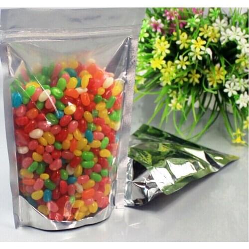 40pcs Aluminum Foil/Clear Bag Resealable Stand Up Bag Zipper Plastic Retail Package Bag Mylar Ziplock Bag Silver Storage Pouch